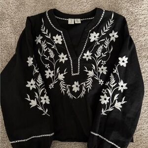 Joie Black Top with White Floral Design